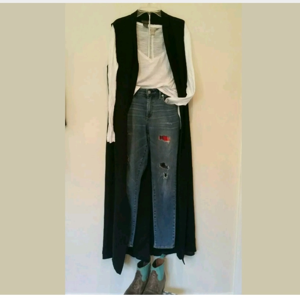 Banana Republic Black Silk Maxi Dress Duster Vest